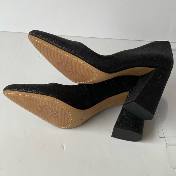 Vince Camuto Black Glitter Pumps Heels Block Heels Pointed Toe, Sz 8M - Picture 2 of 14